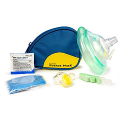 Pocket Mask w/ 02 Inlet, Headstrap, Gloves, Blue Soft Case
